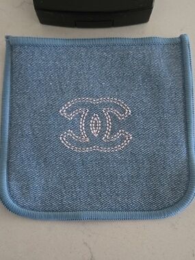 New CHANEL Blue Denim Pouch light blue denim pouch w/iconic CHANEL logo☆Last One